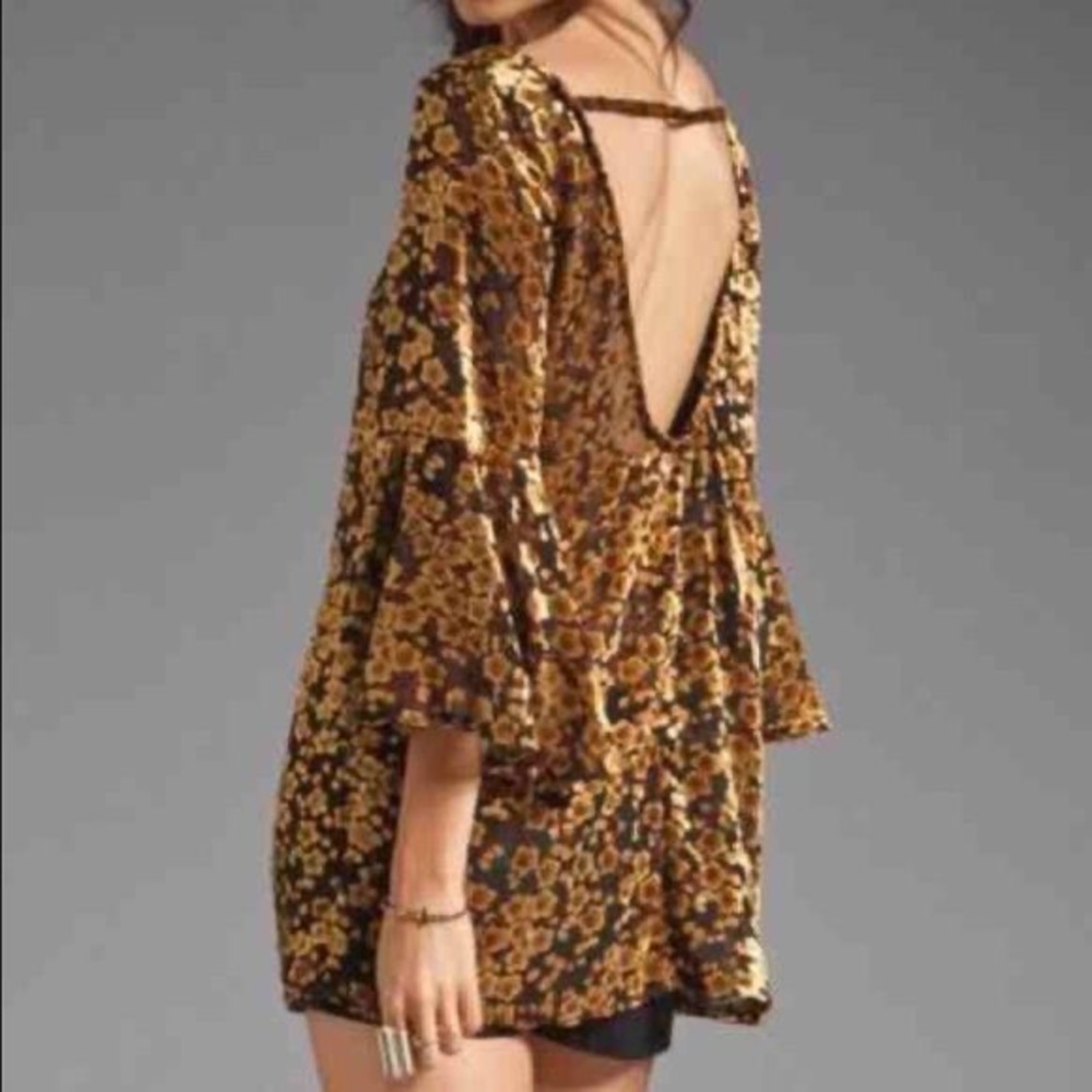 Gold velvet + sheer bell sleeve top from Free People ✨